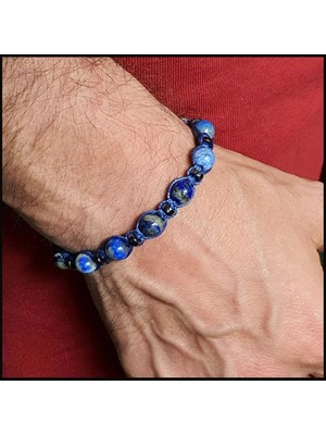 Seven Art Jewelry Doğal Taş Bileklik, Lapis Lazuli Bileklik, Küre Makrome Bileklik, Erkek Bileklik, Kadın Bileklik