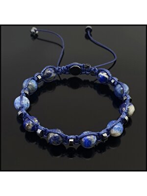 Seven Art Jewelry Doğal Taş Bileklik, Lapis Lazuli Bileklik, Küre Makrome Bileklik, Erkek Bileklik, Kadın Bileklik