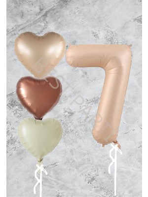 Bal10 Dünyası Kum Beji Kalp Rakam Folyo Balon Seti 7 Yaş