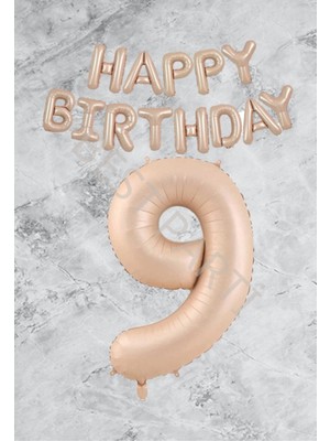 Bal10 Dünyası Kum Beji Happy Bırthday Rakam Folyo Balon Seti 9 Yaş