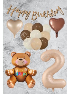 Bal10 Dünyası Kum Beji Rakam Kalp Ayıcıklı Folyo Balon Seti Yaş 2