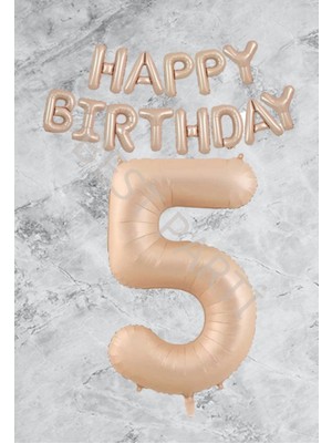 Bal10 Dünyası Kum Beji Happy Bırthday Rakam Folyo Balon Seti 5 Yaş