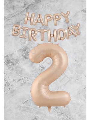 Best Parti Kum Beji Happy Bırthday Rakam Folyo Balon Seti 2 Yaş