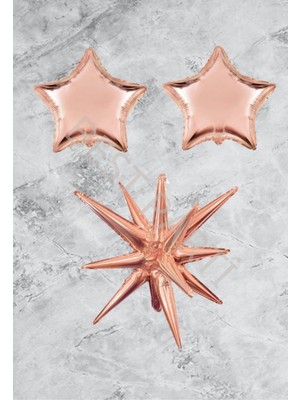 Bal10 Dünyası Kutup Yıldızı ve Yıldız Folyo Balon Seti Rose Gold
