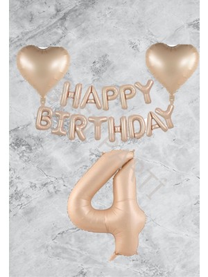 Best Parti Kum Beji Kalp Happy Bırthday Rakam Folyo Balon Seti Yaş 4