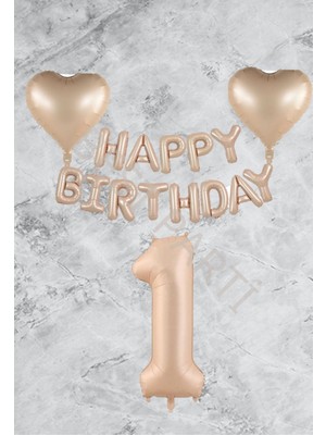 Best Parti Kum Beji Kalp Happy Bırthday Rakam Folyo Balon Seti Yaş 1