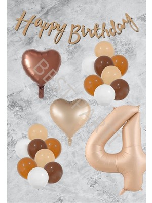 Best Parti Kum Beji Kalp Rakamfolyo Latex Balon ve Bannerlı Set Yaş 4
