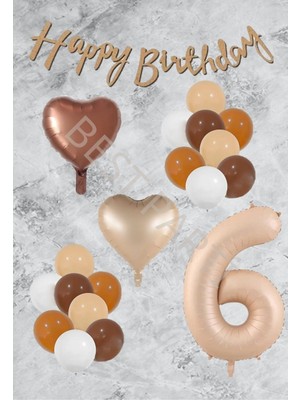 Best Parti Kum Beji Kalp Rakamfolyo Latex Balon ve Bannerlı Set Yaş 6
