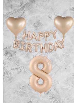 Rönesans Parti Kum Beji Kalp Happy Bırthday Rakam Folyo Balon Seti Yaş 8