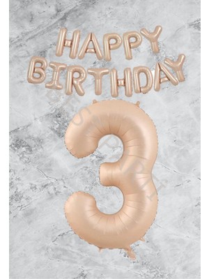 Bal10 Dünyası Kum Beji Happy Bırthday Rakam Folyo Balon Seti 3 Yaş