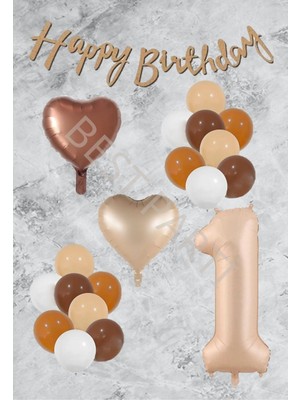 Rönesans Parti Kum Beji Kalp Rakamfolyo Latex Balon ve Bannerlı Set Yaş 1