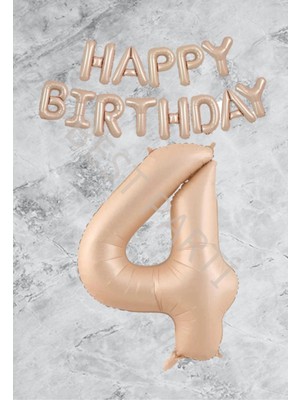 Bal10 Dünyası Kum Beji Happy Bırthday Rakam Folyo Balon Seti 4 Yaş