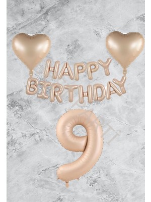 Rönesans Parti Kum Beji Kalp Happy Bırthday Rakam Folyo Balon Seti Yaş 9