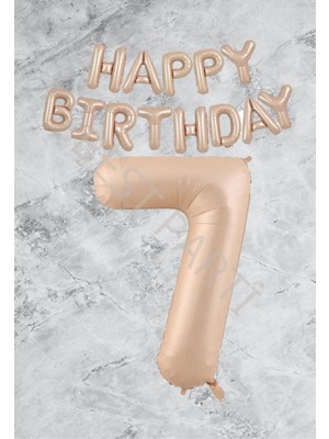 Bal10 Dünyası Kum Beji Happy Bırthday Rakam Folyo Balon Seti 7 Yaş