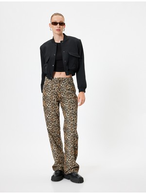 Koton Leopar Pantolon Normal Bel Straight Fit Cepli Düğmeli