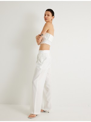 Koton x Melis Ağazat - Geniş Paça Pantolon Tensel Kumaş Yarım Astarlı Pile Detaylı Cepli