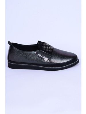 Pierre Cardin Pierre Cardin 51678 Deri Bağcıksız Taş Detaylı Rahat Otopedik Taban Platin Günlük Kadın Ayakkabı