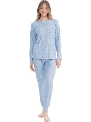 U.S. Polo Assn. Kadın Mavi Yuvarlak Yaka Pijama Takımı
