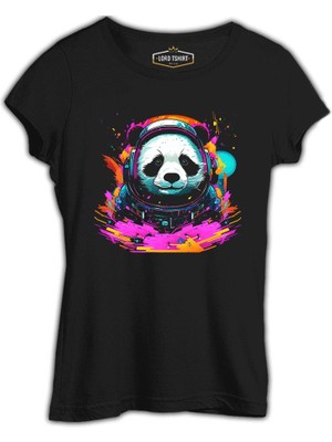 Lord T-Shirt Astronot Panda Siyah Kadın Tshirt