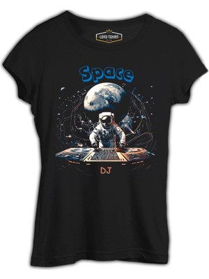 Lord T-Shirt Uzay - Astronot Dj Siyah Kadın Tshirt
