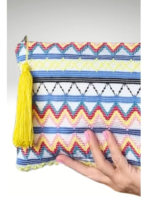 Krimo Fashion Kadın Kumaş Çok Renkli Portföy Clutch Çanta El Çantası