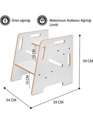 Minera Çocuk  Yetişkin Montessori Ahşap Basamak Yükseltici Tabure