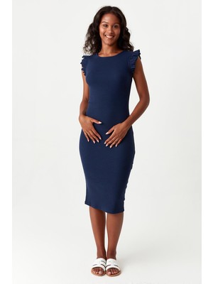 Select Moda Kadın Fırfırlı Fitilli Midi Elbise