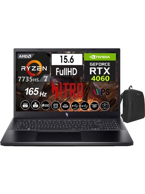 Acer Nitro V15 ANV15-41 Amd Ryzen7 7735HS 32GB Ddr5 Ram 4tb SSD Freedos 15.6 Inç Fhd 165Hz 8gb RTX4060 Taşınabilir Bilgisayar NHQSFEY00308+WEBLEGELSINÇANTA