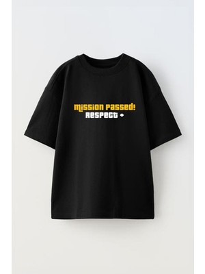 Youwinner Mission Passed Respect Tasarım Baskılı Pamuk Sıyah Oversize T-Shirt