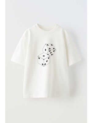 Youwinner Unisex Zarlar Tasarım Baskılı Pamuk Beyaz Oversize T-Shirt