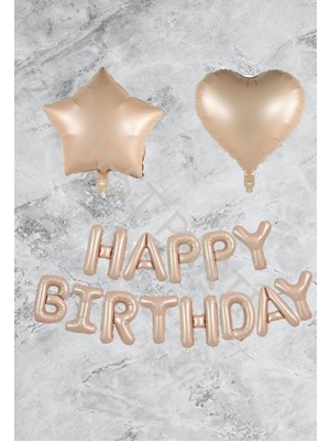 Best Parti Kum Beji Happy Bırthday Kalp Yıldız Folyo Balon Seti