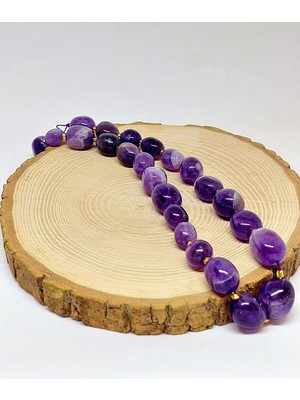 Yaşam Tohumu Bileklik Boy Ametist Taşı Koyu Renk Şekilli Yarım Dizi (44555) (18CM Uzunluğundadır)