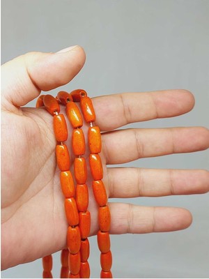 Yaşam Tohumu Bileklik Boy Ahşap Silindir Kesim Yarım Dizi 7*14MM Turuncu (51432) (18CM Uzunluğundadır)