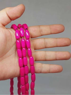Yaşam Tohumu Bileklik Boy Ahşap Silindir Kesim Yarım Dizi 7*14MM Pembe (51436) (18CM Uzunluğundadır)