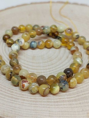 Yaşam Tohumu Bileklik Boy Sarı Alacalı Opal Taşı Yarım Dizi 5-6mm Aralığı (18CM Uzunluğundadır)