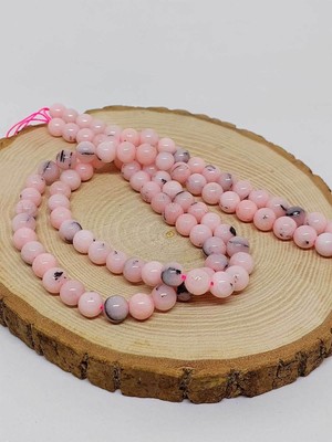 Yaşam Tohumu Çeyrek Dizi (9cm Uzunluğundadır!) Pembe Siyah Alacalı Opal Taşı Çeyrek Dizi 8mm