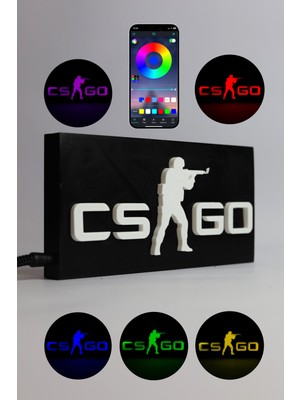 Domini Counter-Strike - Cs:go - Rgb LED Işıklı 3 Boyutlu Tabela - 20CM x 10CM x 2cm (Bluetooth Kontrollü)