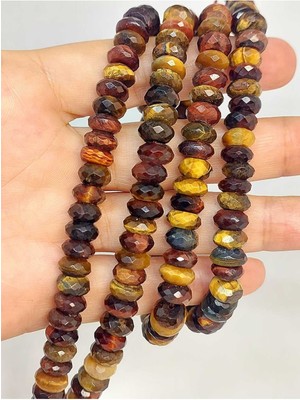 Yaşam Tohumu Bileklik Boy Kaplan Gözü Taşı Rondela Faset Kesim 5*8.5mm Yarım Dizi (46006) (18CM Uzunluğundadır)