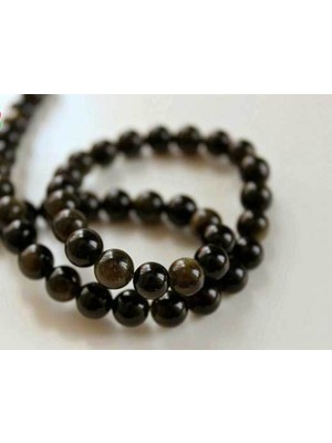 Yaşam Tohumu Çeyrek Dizi (9cm Uzunluğundadır!) Golden & Siyah Obsidyen Taşı Çeyrek Dizi 8mm