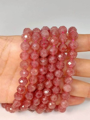 Yaşam Tohumu Çeyrek Dizi (9cm Uzunluğundadır!) Çilek Kuvars Taşı Faset Kesim Çeyrek Dizi 8mm