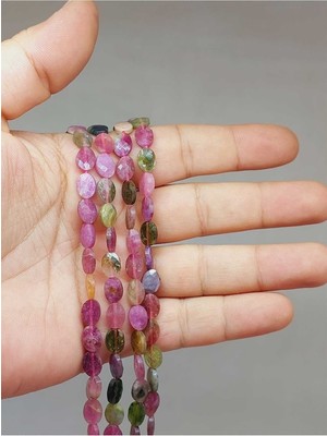 Yaşam Tohumu Bileklik Boy Turmalin Taşı Karışık Renkler Şekilli Yarım Dizi 8*2.5mm (51204) (18CM Uzunluğundadır)