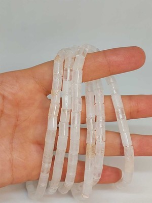 Yaşam Tohumu Bileklik Boy Kristal Kuvars Taşı Silindir Kesim 5.5x7.5mm Yarım Dizi (49302) (18CM Uzunluğundadır)