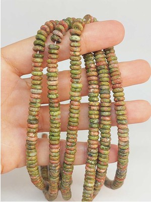 Yaşam Tohumu Bileklik Boy Unakit Taşı Rondela Kesim 6x1.5mm Yarım Dizi (49406) (18CM Uzunluğundadır)