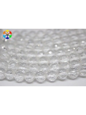 Yaşam Tohumu Bileklik Boy Kristal Kuvars Taşı Faset Kesim Yarım Dizi 8mm (18CM Uzunluğundadır)