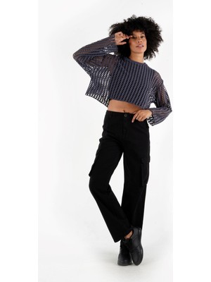 Alexander Gardi Alexandergardı Ajurlu Oversıze Crop Triko Bluz (B24-00101)