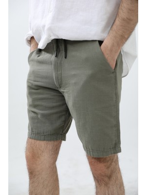 Tarz Cool Erkek Haki Musli Bağcıklı Keten Şort