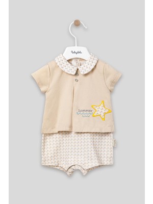 Babydola Yakalı Summer Baskılı Bebek Unisex Takım Görünümlü Tulum 13030