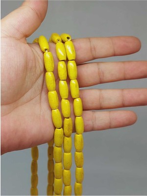 Yaşam Tohumu Bileklik Boy Ahşap Silindir Kesim Yarım Dizi 7*14MM Sarı (51430) (18CM Uzunluğundadır)