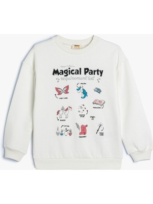 Koton Sweatshirt Unicorn Baskılı Uzun Kollu Bisiklet Yaka Pamuklu