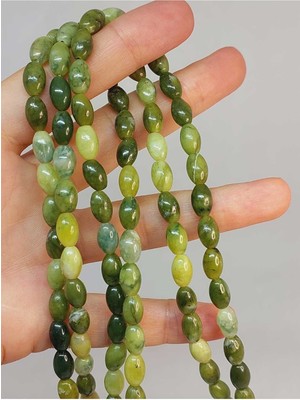 Yaşam Tohumu Bileklik Boy Yeşim Taşı Arpa Kesim 6X9MM Yarım Dizi (49430) (18CM Uzunluğundadır)